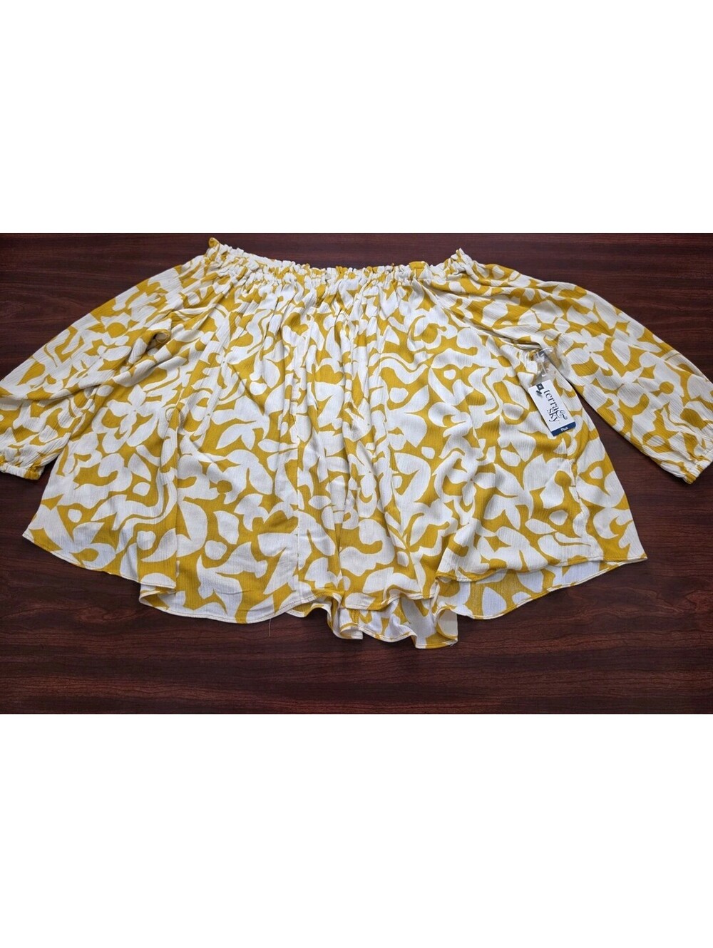 NWT Terra Sky Amber Glow Yellow Floral Convertible Off The Shoulder Blouse SZ 0X